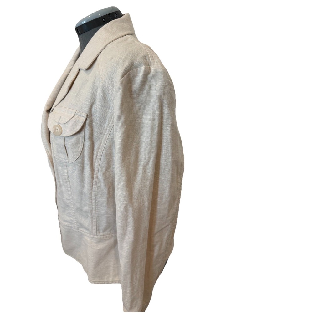 Blazer 20W Beige Linen Lined 3-Button Jacket Decorative Pockets PTP 25" - Picture 5 of 11